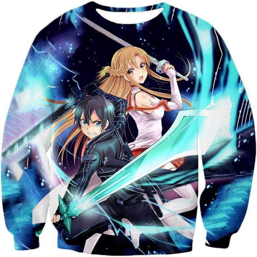 Sword Art Online Anime Couple Kirito and Asuna Ultimate Action Graphic Promo Sweatshirt – Sword Art Online Sweatshirt