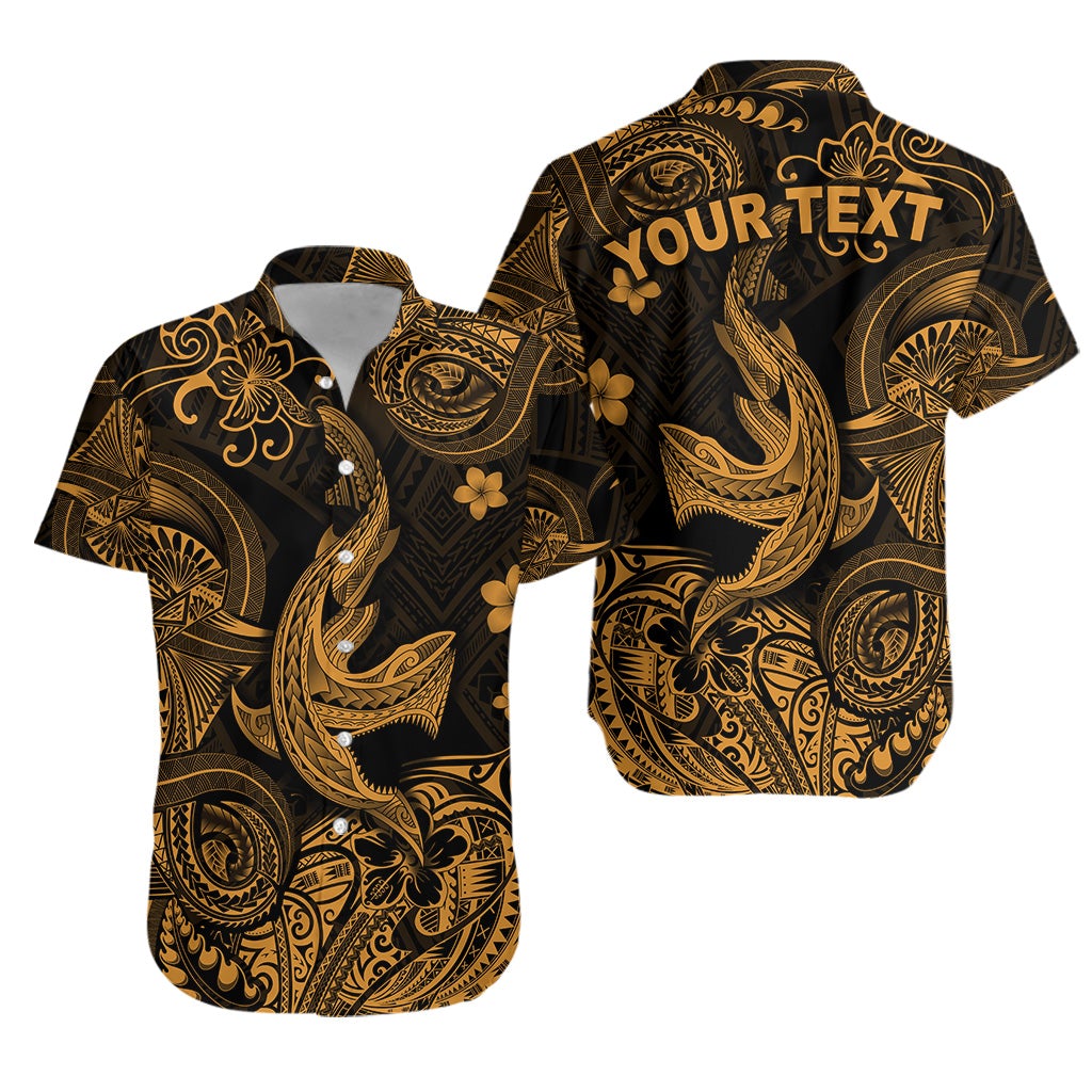 (Custom Personalised) Hawaii Angry Shark Polynesian Hawaiian Shirt Unique Style – Gold Lt8