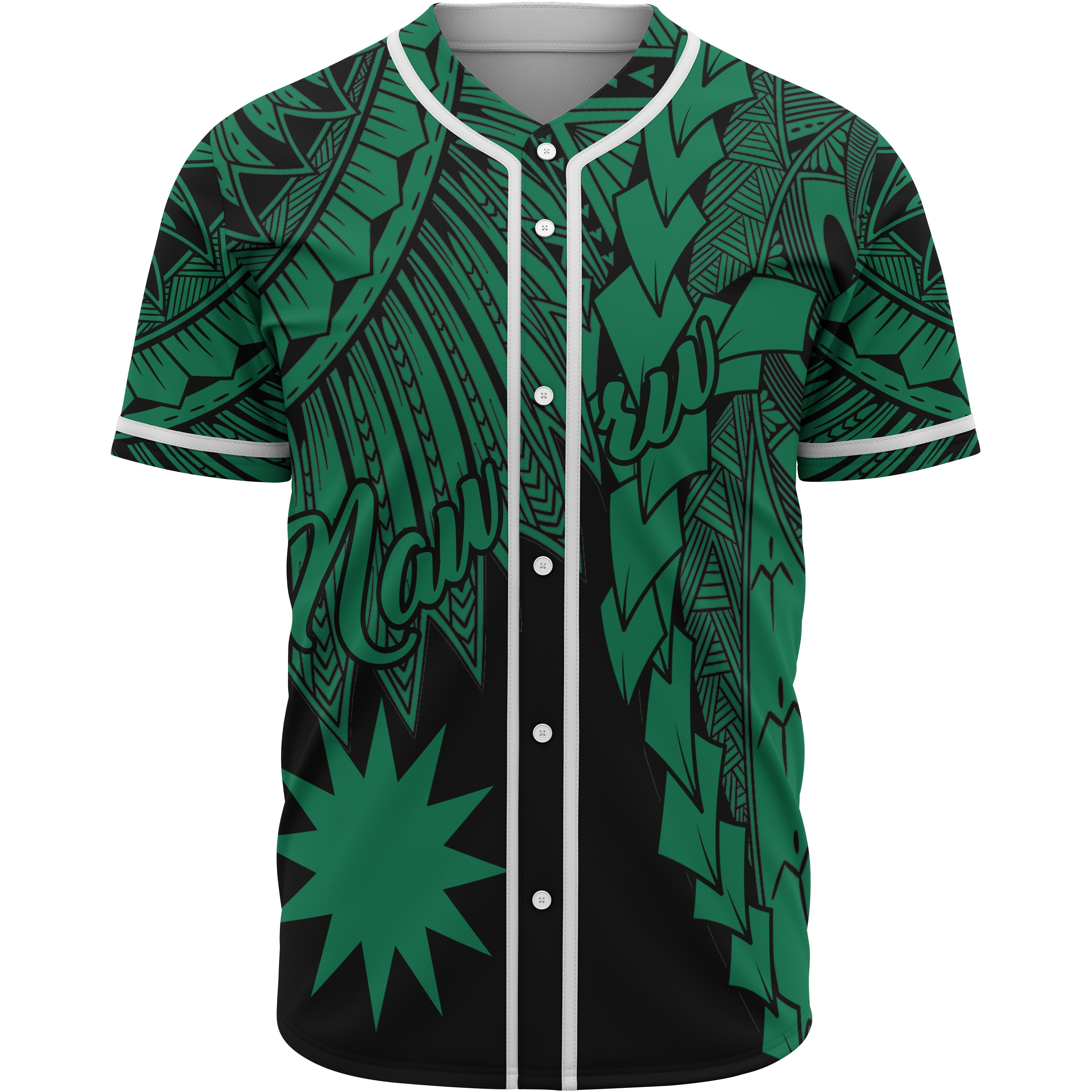 Nauru Polynesian Baseball Shirt – Tribal Wave Tattoo Green