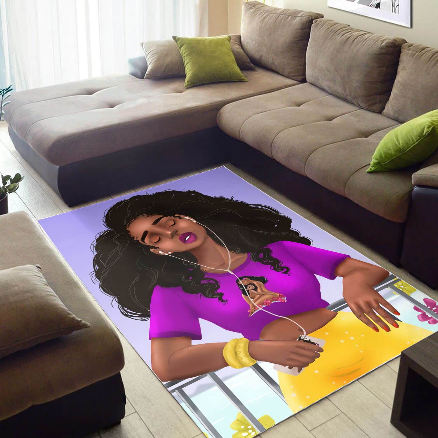 Afrocentric Area Rugs Pretty Lady With Afro African Carpet African Themed Decor WBG01590