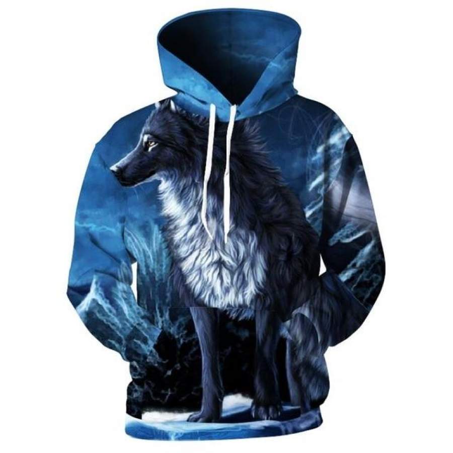 Wolf 3D full over print Hoodie W8