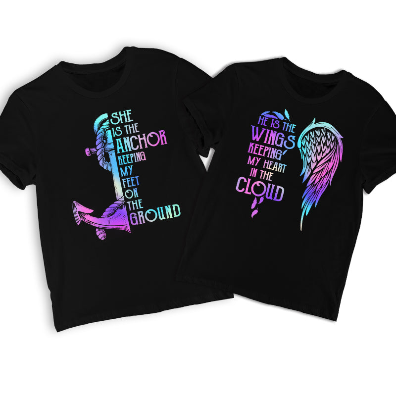 She Is The Anchor He Is The Wings Shirt, Couple Shirt, Wings Anchor Couple Shirt, Husband Wife Shirt, T-Shirt, Tee