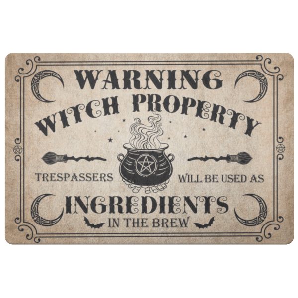 Warning Witch Property All Over Printed Halloween Doormat, Halloween Decor