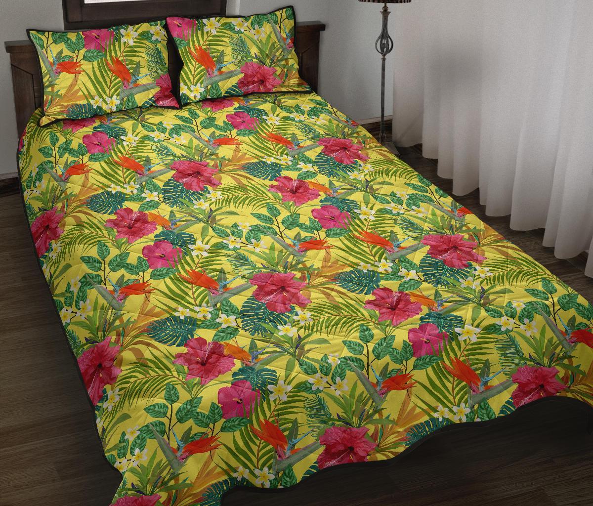 Hawaii Quilt Bed Set Tropical Leaves And Flowers AH J1