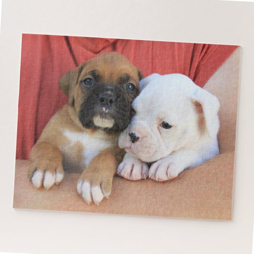 Cute Boxer Puppy Couple Puzzles | Dog Lovers 3D Printed Art Puzzles | Boxer Dogs Shaped Jigsaw Puzzles