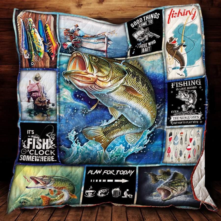 Wozoro Quilt Blanket Fishing It’s Fish O’clock Somewhere Twin Queen King Size