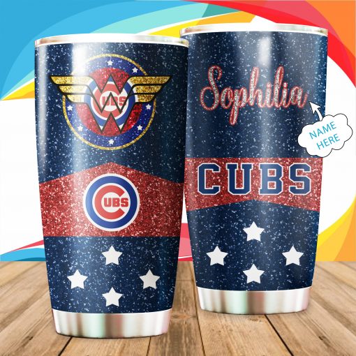 05-Chicago Cubs Personalized  Custom Name- Wonder Woman Tumbler Cup 20oz,30oz, Combo 20oz+30oz