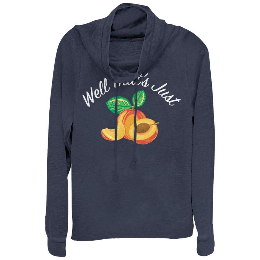 CHIN UP Junior’s Just Peachy  Cowl Neck Sweatshirt Navy Blue