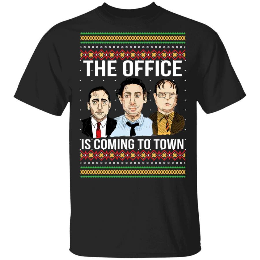 The Offfce Is Coming To Town Michael Scott Jim Halpert Dwight Schrute Ugly Christmas Sweatshirt