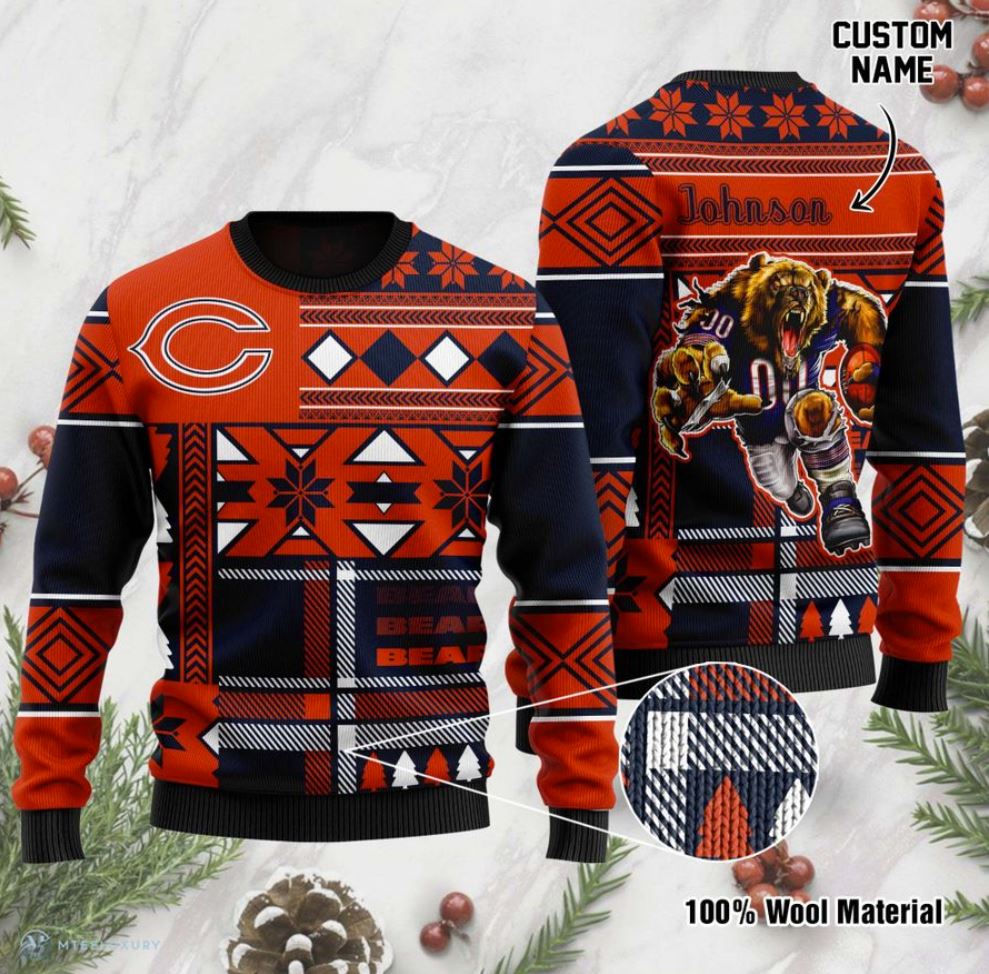 Personalized Chicago Bears Gift For Fan Ugly Wool Sweater Christmas