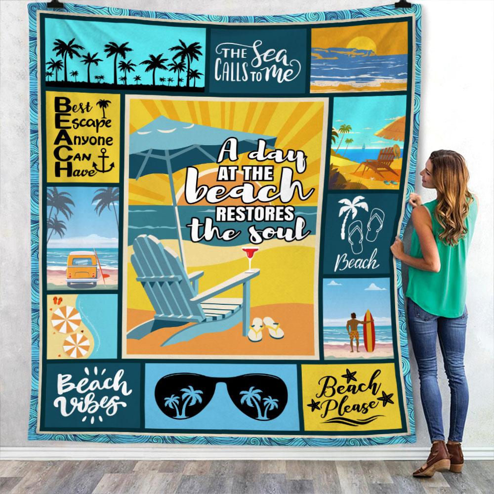 A Day At Beach Fleece Blanket Gift For Parent, Family Member, Friends Gift, Christmas Gift, Home Decor, Home Living,