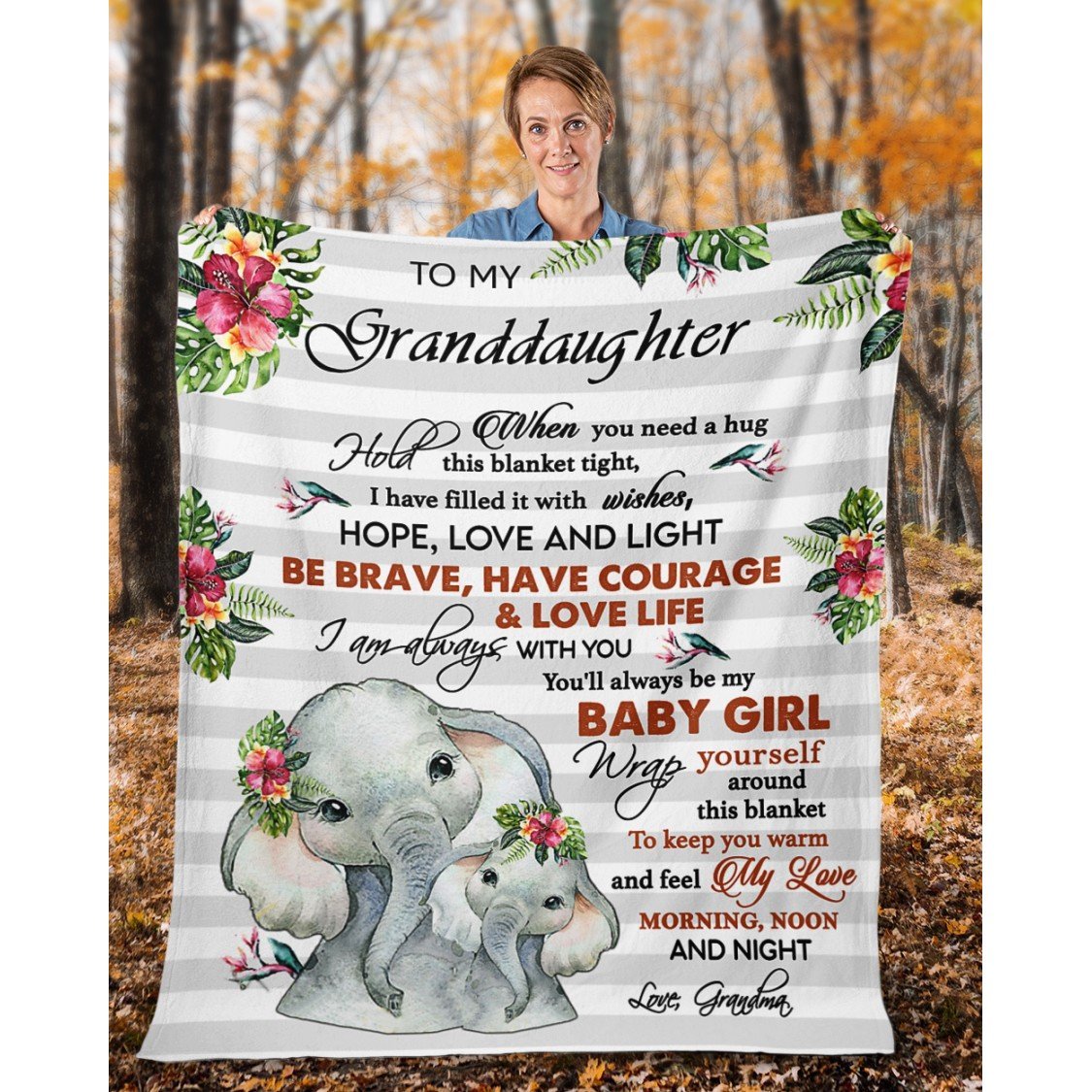 Gift For Your Grand Daughter Quilt Blanket | Cute Elephant With Tropical Flower Quilt Blanket