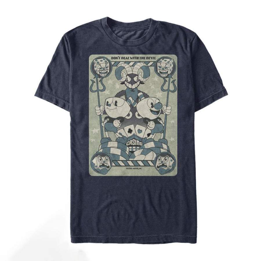 Cuphead Men’s Casino Playing Card  T Shirt Navy Blue