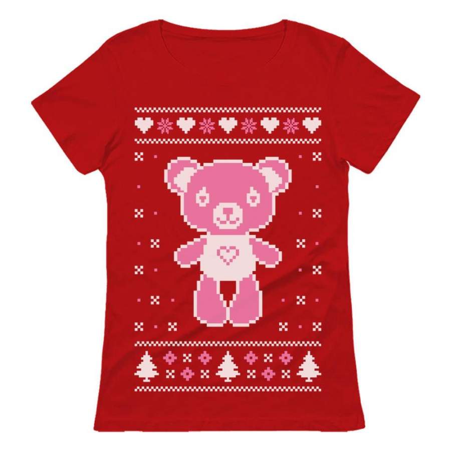 Big Pink Furry Bear Doll Ugly Christmas Sweater Funny Women T-Shirt