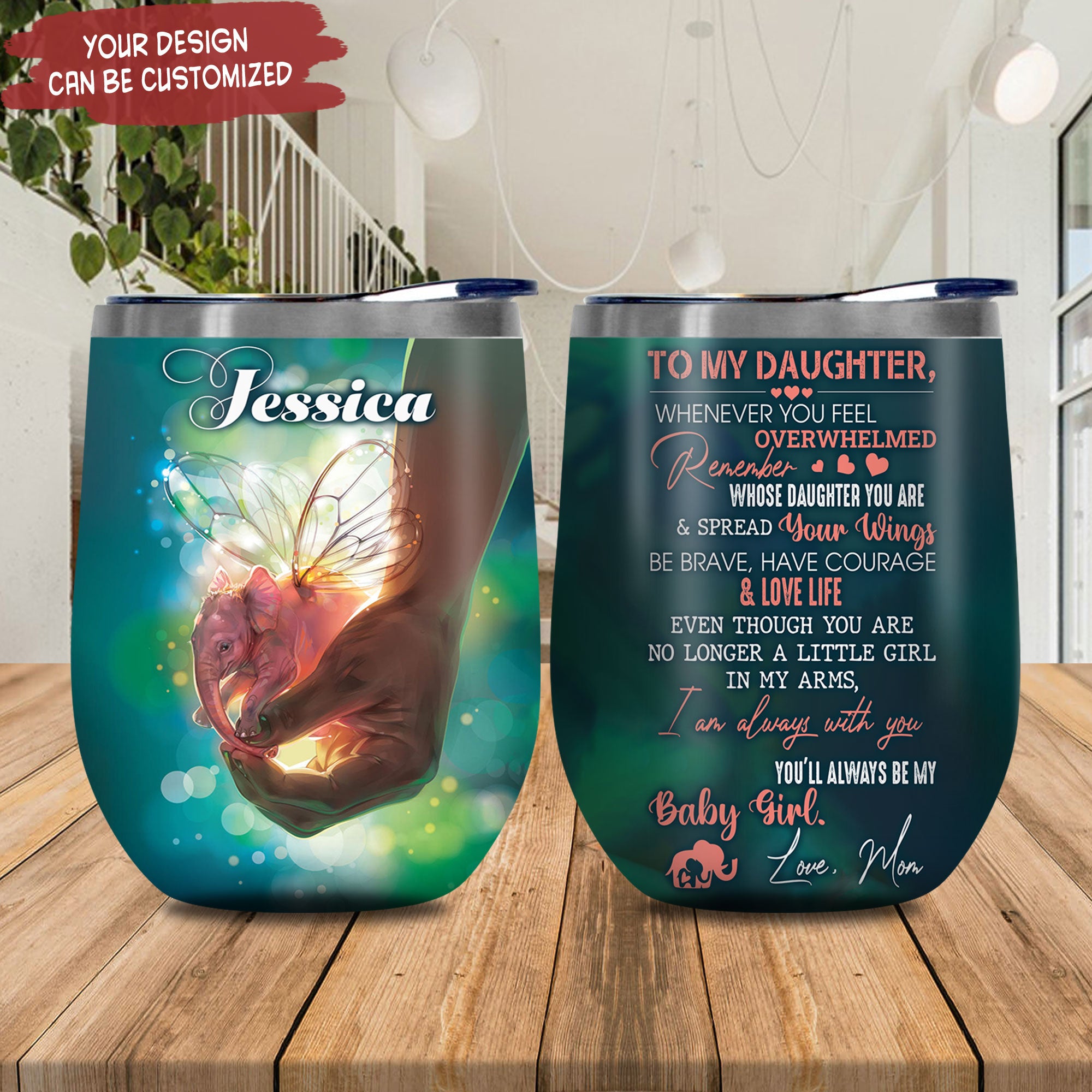 Personalized Elephant Mom To Daughter Hlz2711012 Stainless Steel Wine Tumbler – Personalized Wine Tumbler