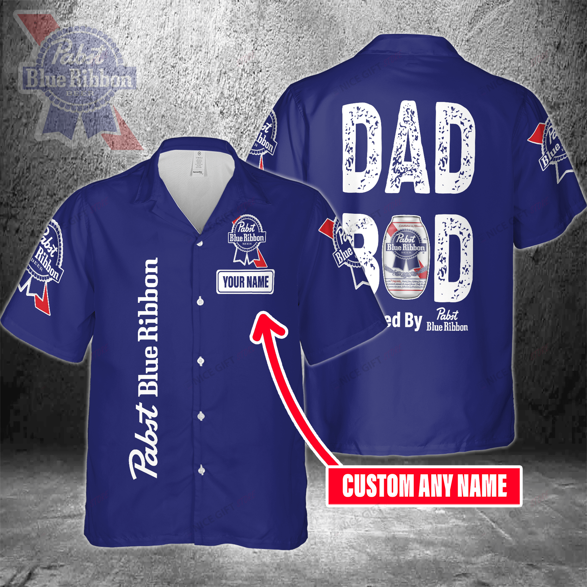 Dad Bod Powered By Pabst Blue Ribbon Custom Name Hawaiian Shirt 3Hs-Q3X4