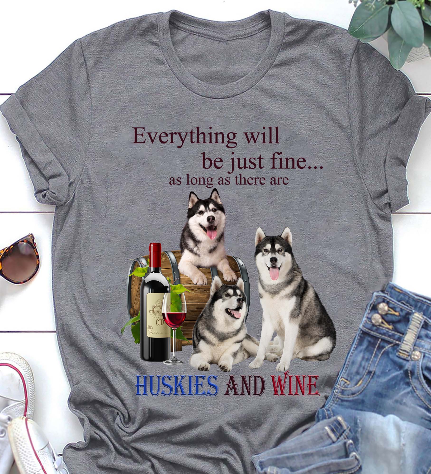 Husky Siberian everything will be fine with wine – Standard T-shirt Smoke Grey S M L XL 2XL 3XL 4XL 5XL 1611