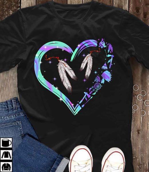 Native American Feather Heart Shape Arrow Axe For Lovers Standard Men T-shirt