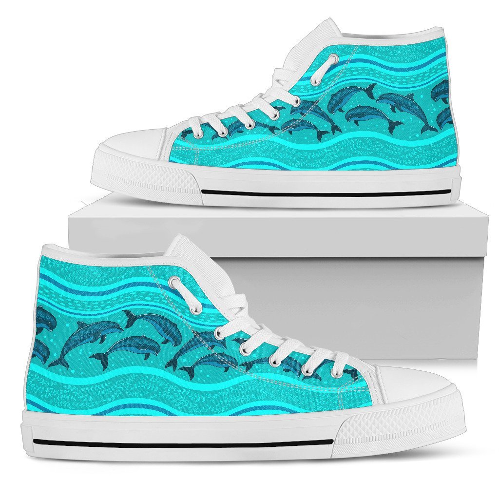 Dolphin Pattern Women High Top Canvas Shoes