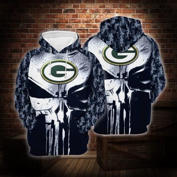 Green Bay Packers Skull Camo Pattern 3D Hoodie