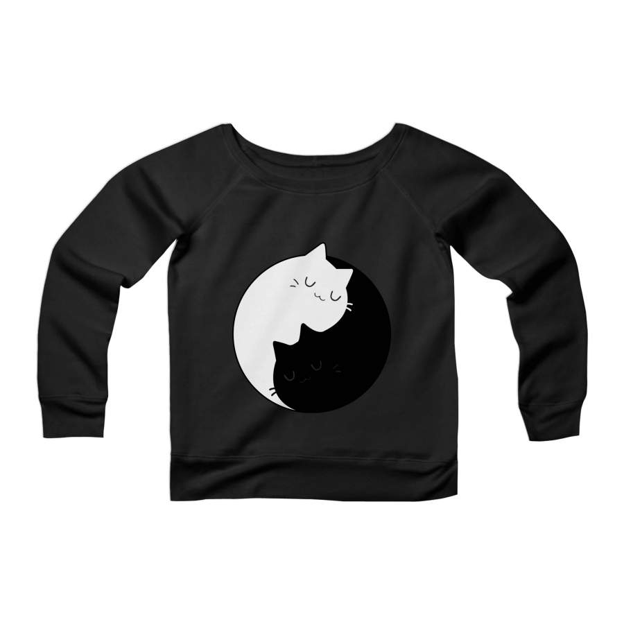 Yin Yang Cats Kittens CPY Womans Wide Neck Sweatshirt Sweater