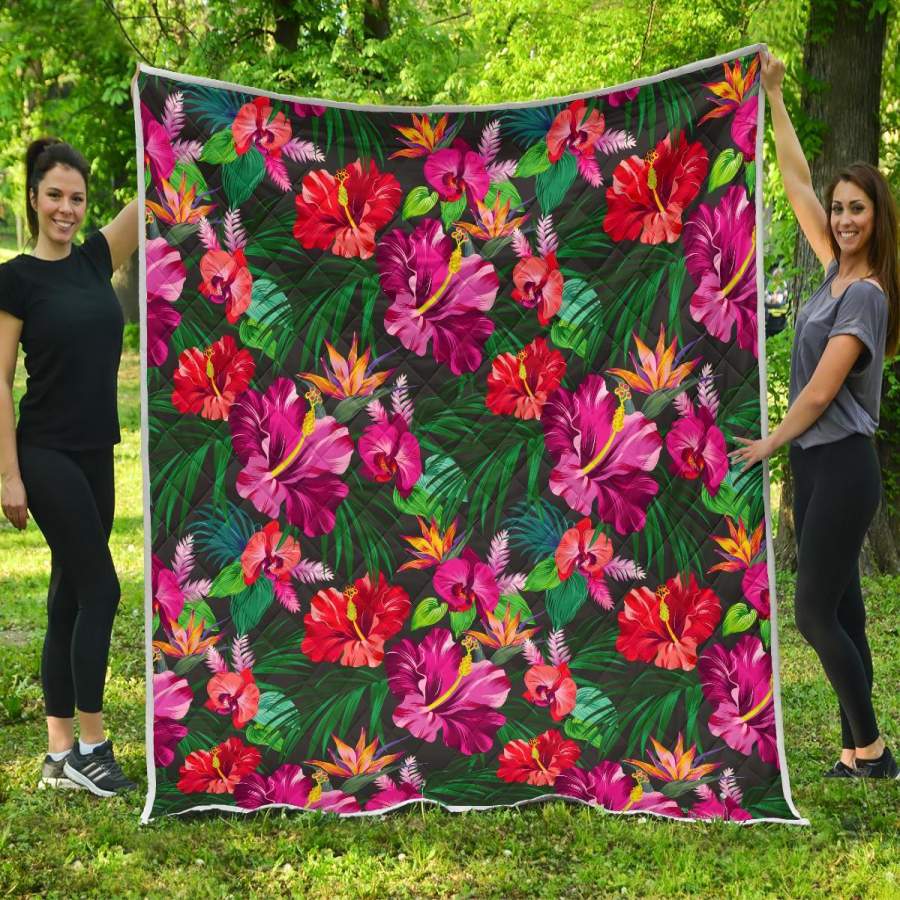 Hawaiian Floral Flowers Pattern Print Quilt