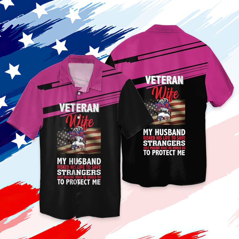 Veteran Wife Pink And Black 3D Full Print Hawaiian Shirt