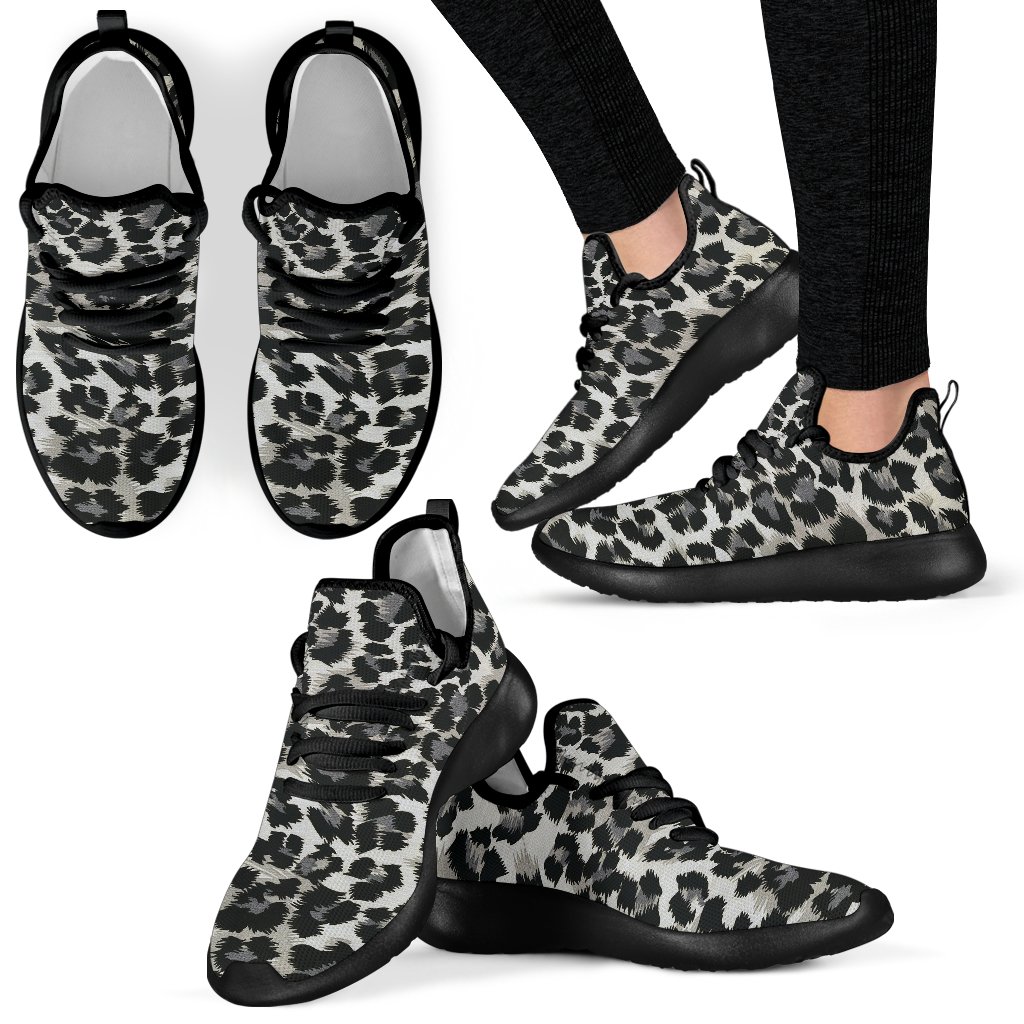 Gray Cheetah Leopard Pattern Print Men Women Knit Sneaker