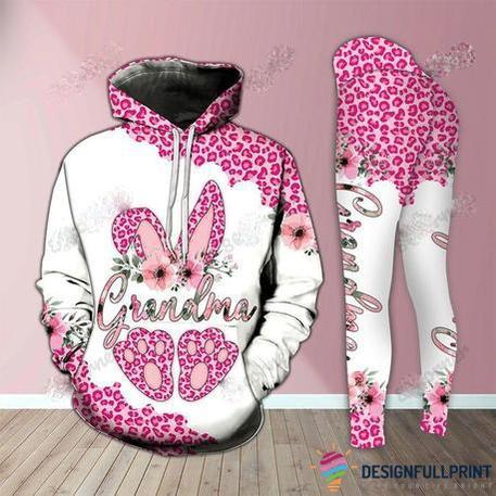 Birthday Gift Idea For Mom Gift For Grandma Bunny Pink Leopard Hoodie And Leggings Set Ln