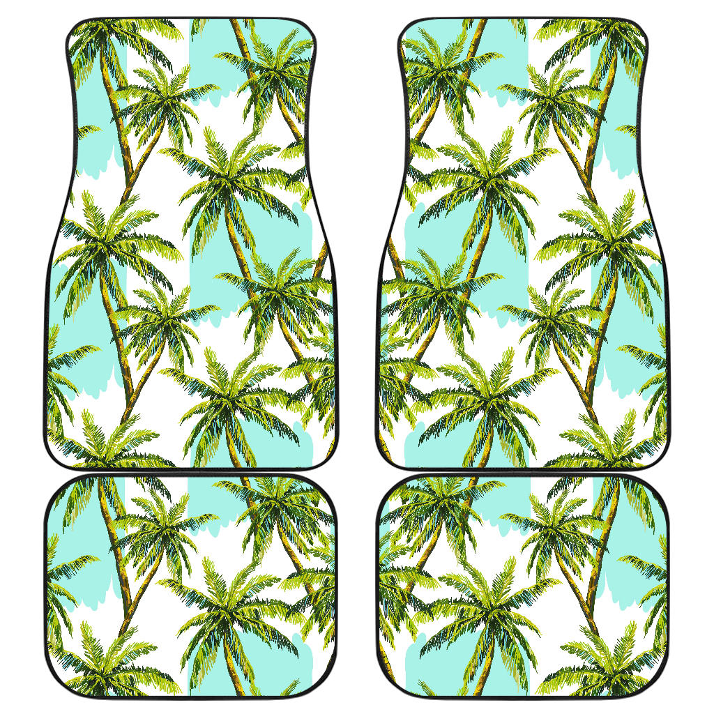 Palm Tree Tropical Pattern Print Front And Back Car Floor Mats, Front Car Mat