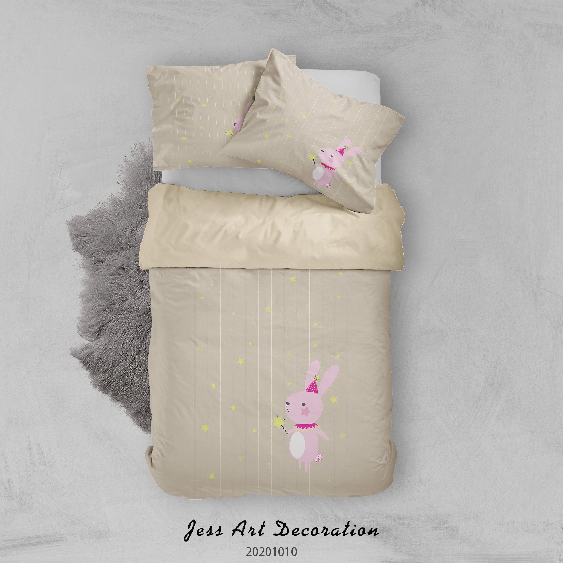 3D Cartoon Cute Animal Rabbit Star Quilt Cover Set Bedding Set Duvet Cover Pillowcases Wj 9557