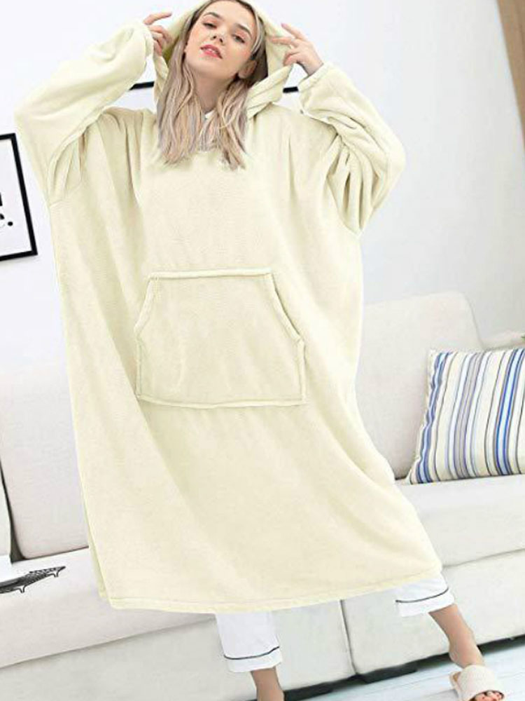 Winter Hoodies Sweatshirt for Women Wearable Blanket Laides Super Long Hoodies Giant Blanket With Sleeve Warm TV Flannel Blanket alx