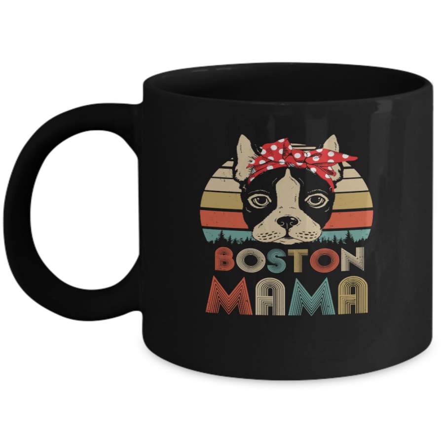 Brown Boston Terrier Mama Bostie Mom Gifts Vintage Women Mug