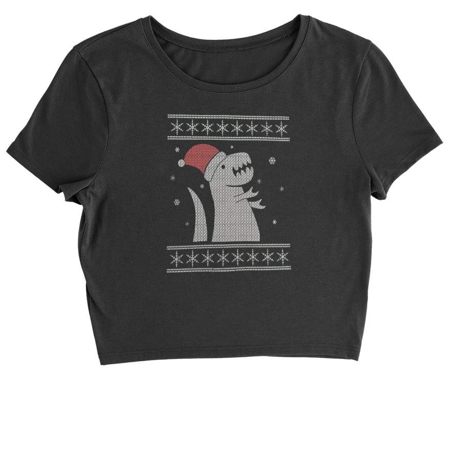 T-Rex In The Snow Ugly Christmas Cropped T-Shirt