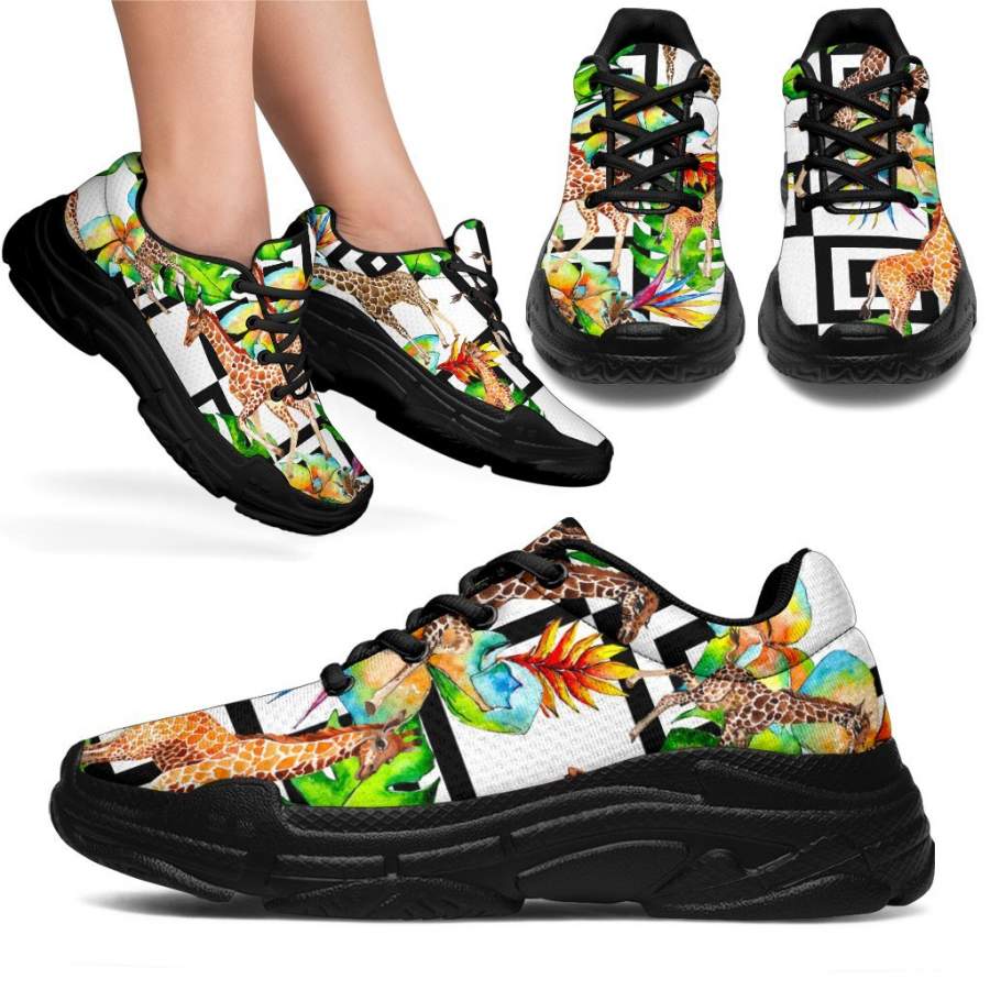 Exotic Tropical Giraffe Pattern Print Chunky Sneakers