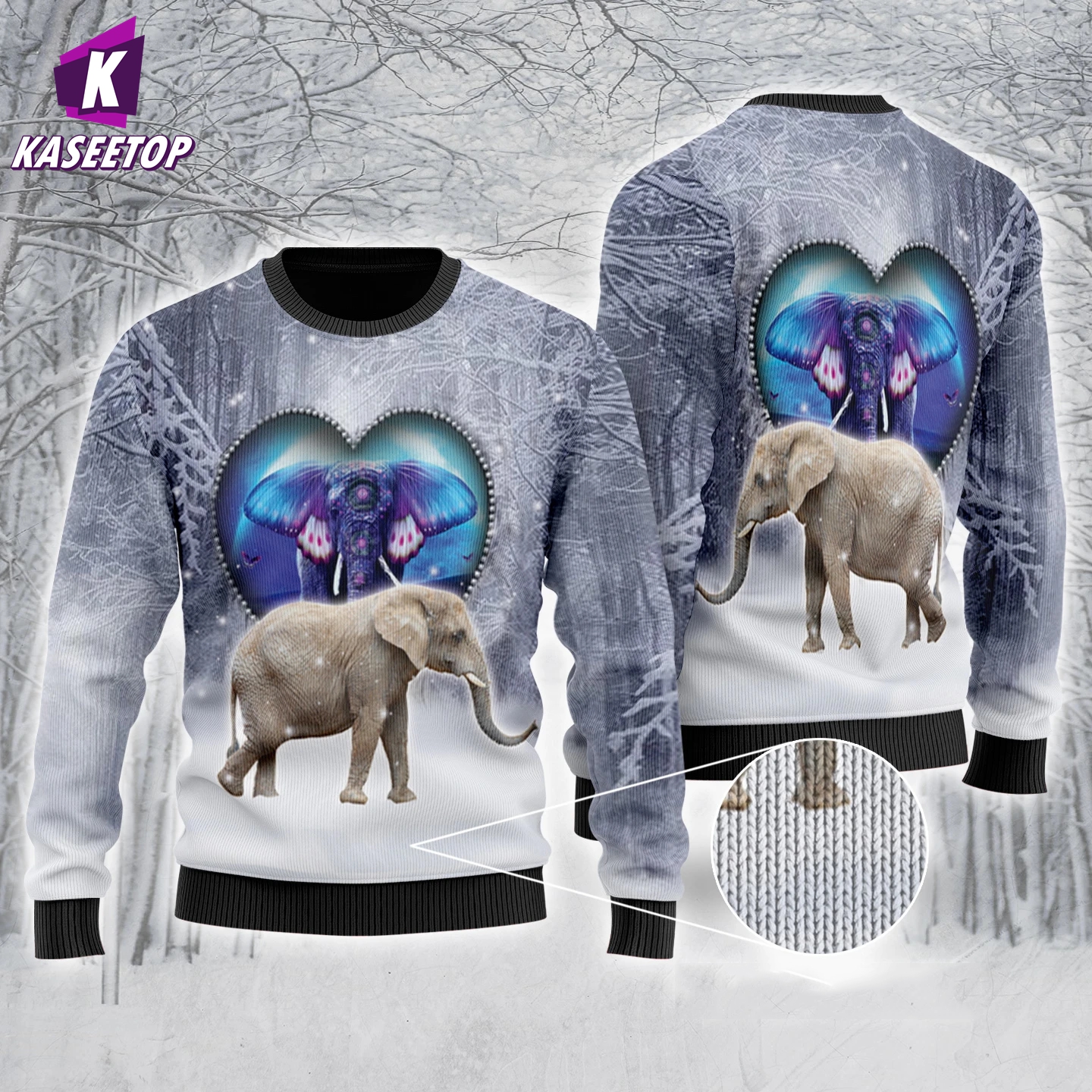 Men Women New Year Knitting Ugly Sweater Jumper Top 3D Elephant Winter White Lover Print Long Sleeve Christmas Casual Sweatshirt alx