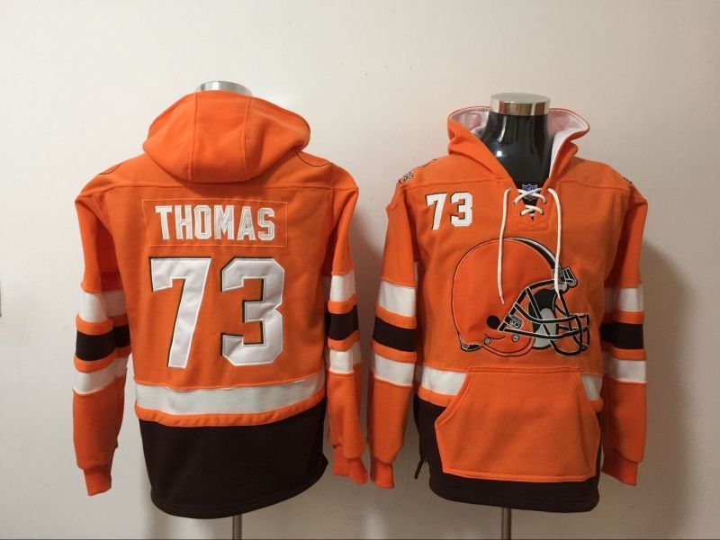 Cleveland Browns Joe Thomas #73 NFL 2020 Orange Hoodie Jersey