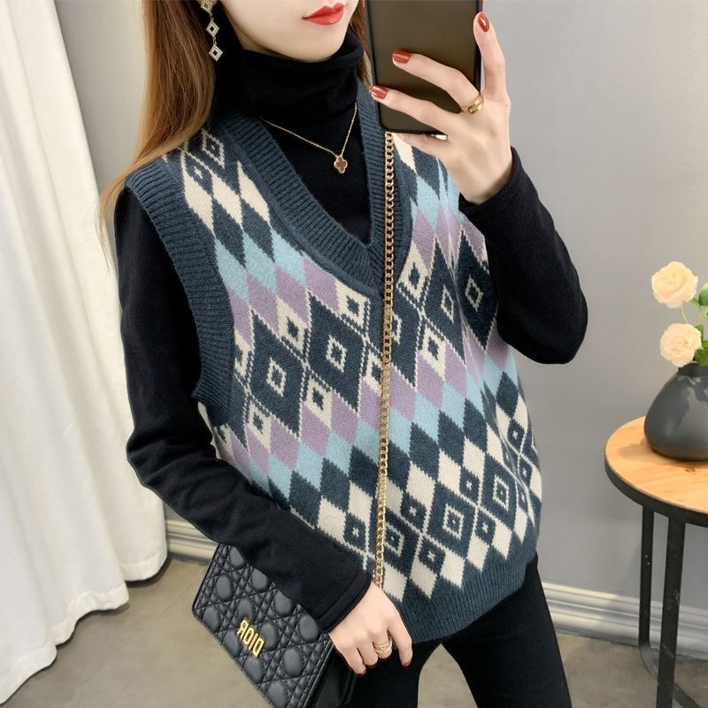 Sweaters Women Patchwork Cozy All-match Autumn Leisure V-Neck Sleeveless Retro Comfortable Knitting Korean Version Vest Feminine alx