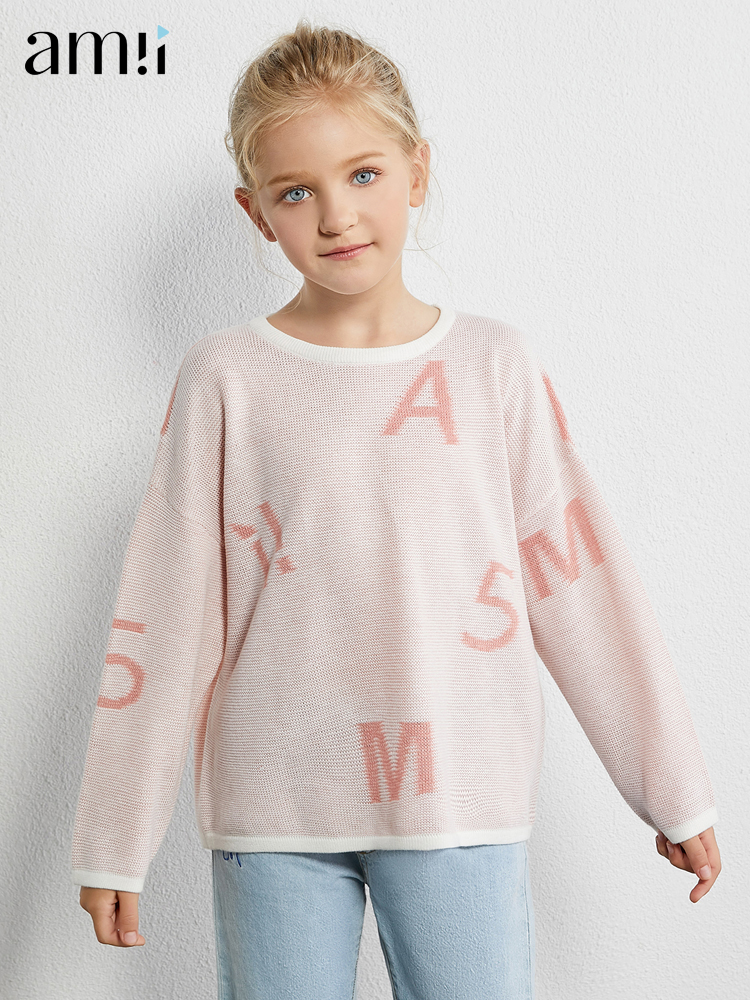 amii kids Girls Sweater Winter Letter Printed Knitted Tops for Girls Teenager Loose Casual Clothes Children Sweaters 22040083 alx