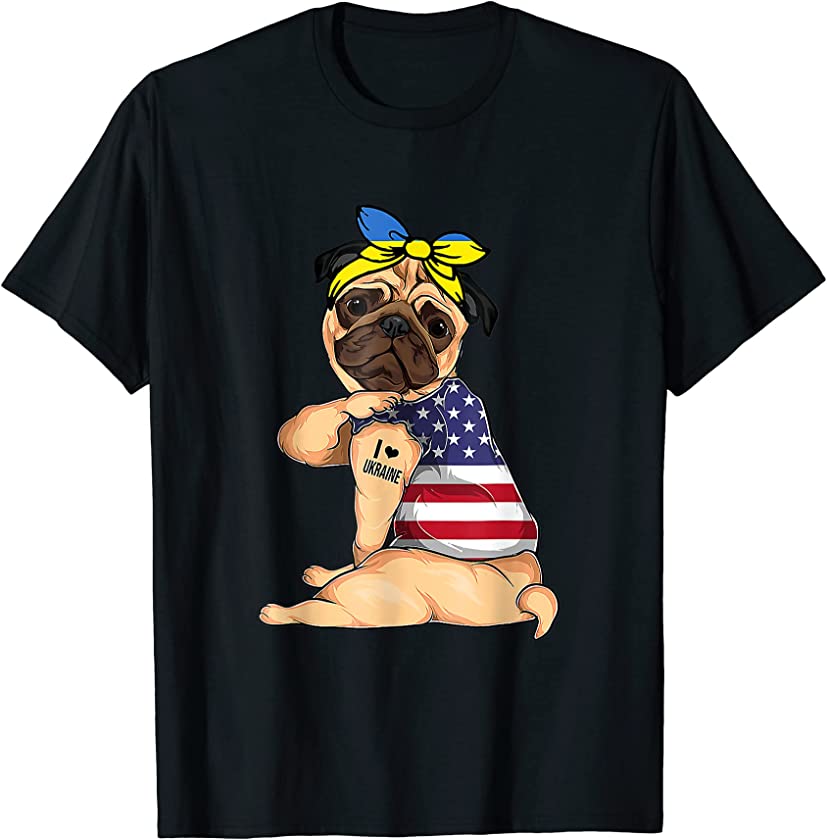 Ukraine Support Ukrainian US Flag Animals Gifts Dog Lover T-Shirt