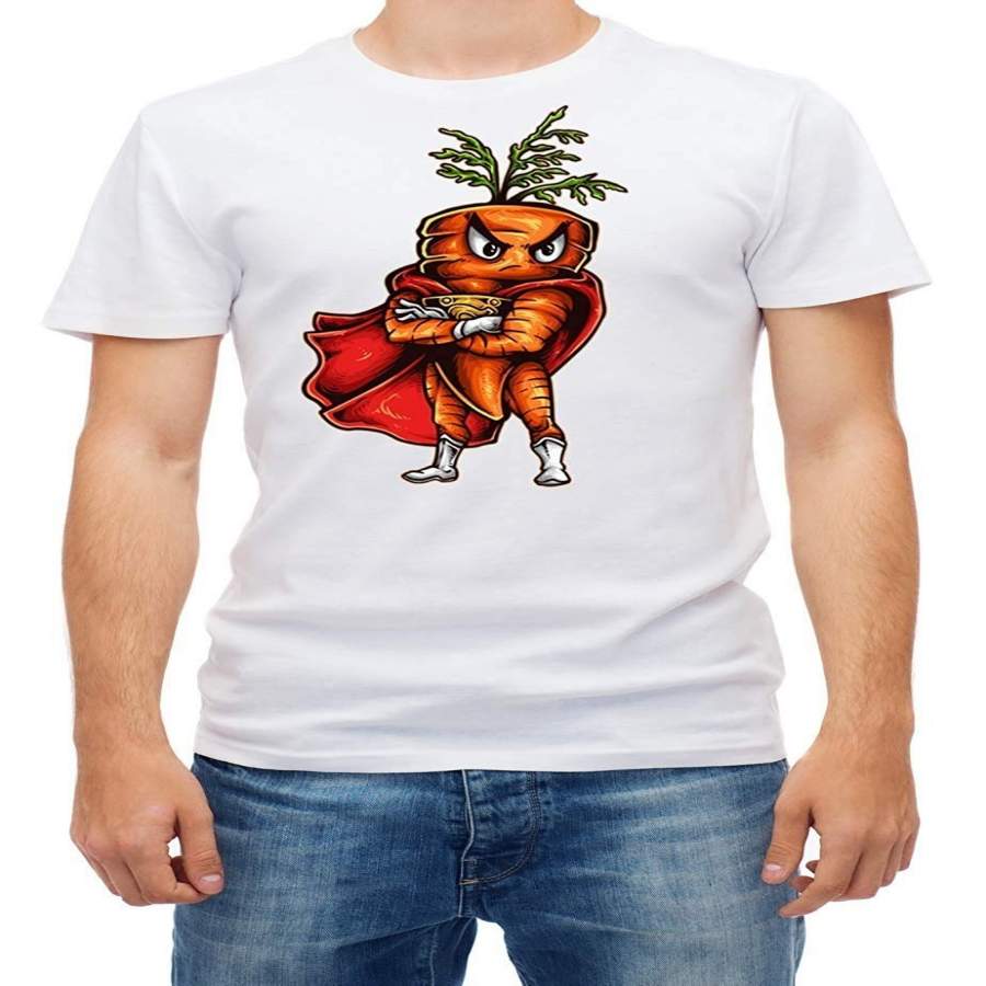 Super Carrot Men’S White Short Sleeve Cotton T Shirt