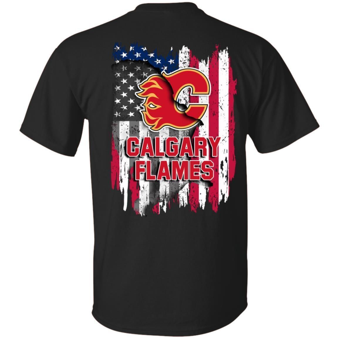 Calgary Flames American Flag Hockey T-Shirt Fan 4th July PT06