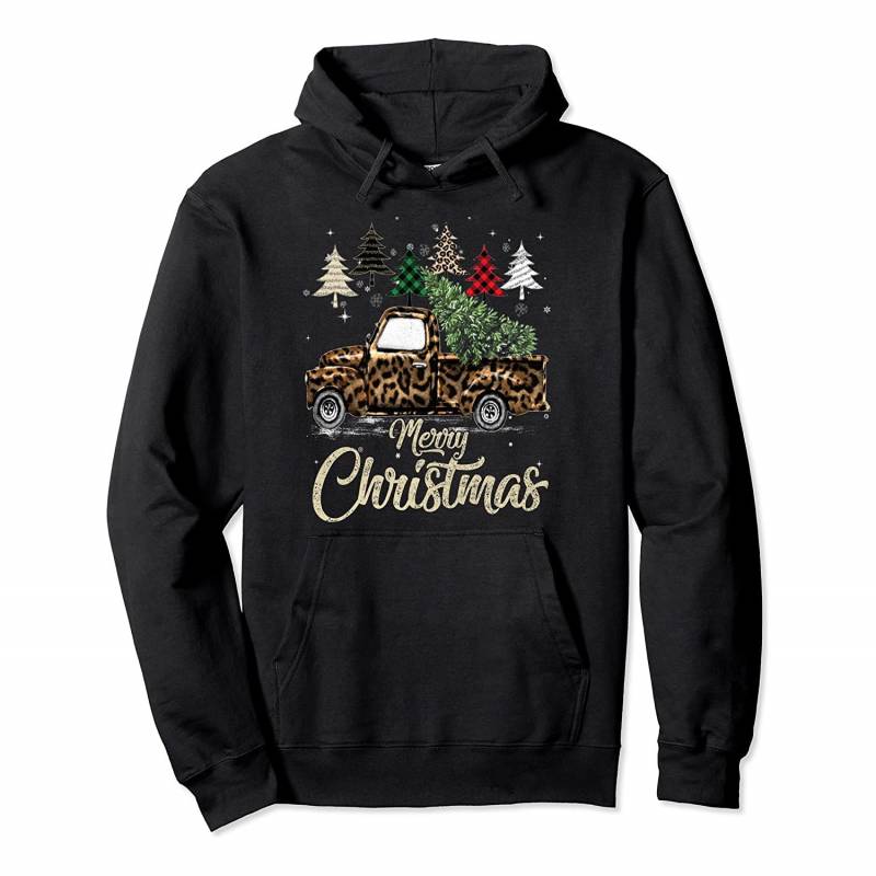 Buffalo Plaid Christmas Tree Red Truck With Leopard Print Pullover Hoodie, T-Shirt, Sweatshirt