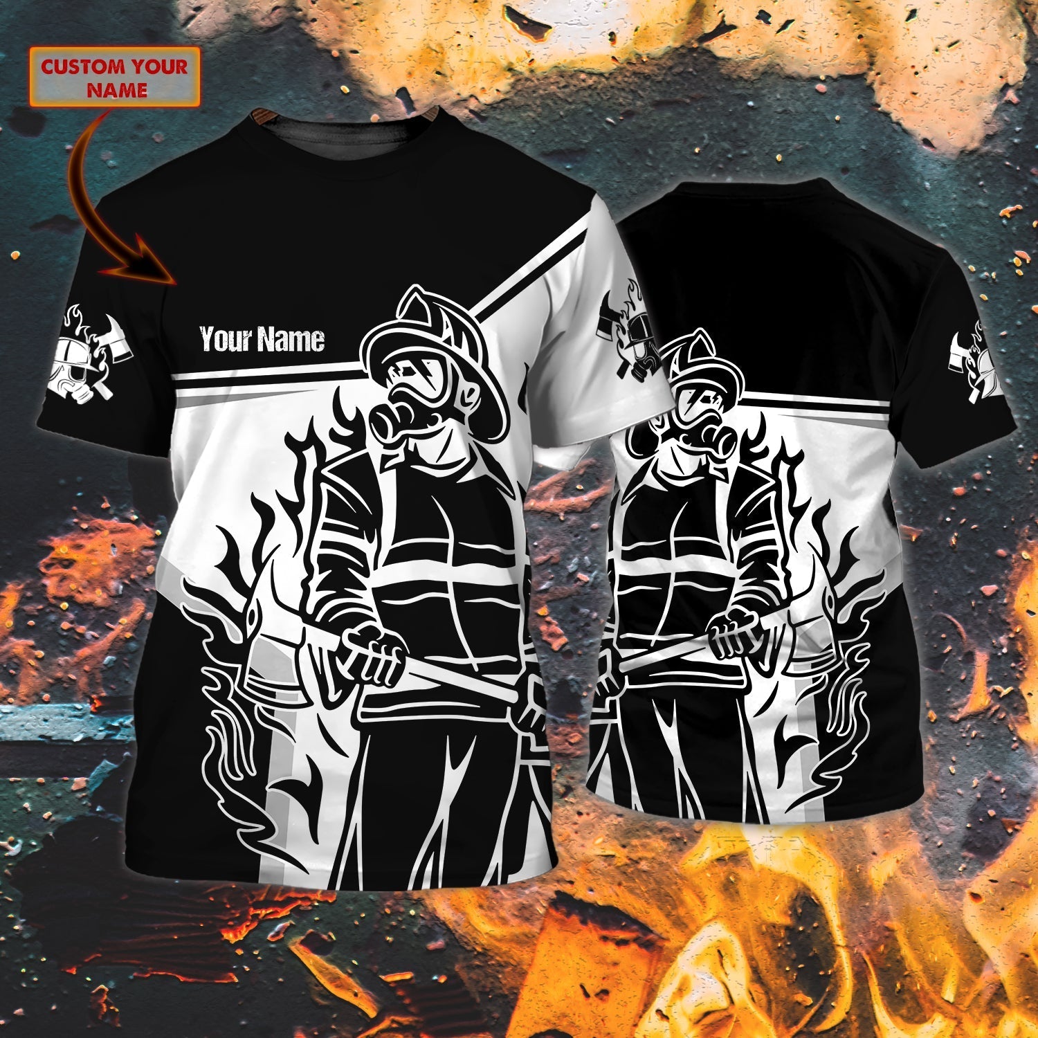 Custom Name Black Sublimation Fire Men Shirt, Firefighter Job T Shirt, Firefighter Husband Gifts