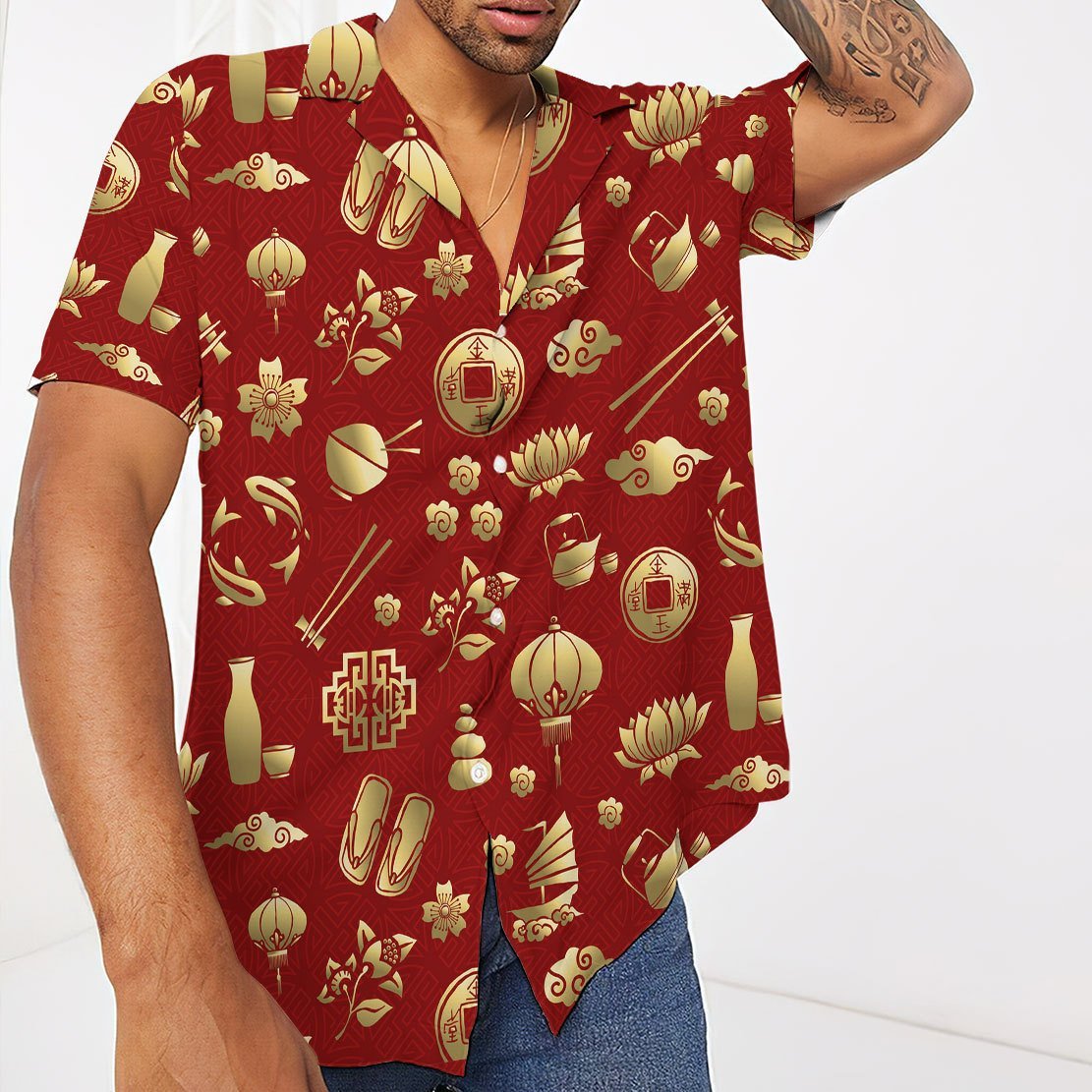 Gearhuman Gold Asian Culture Hawaiian Shirt Ha54493