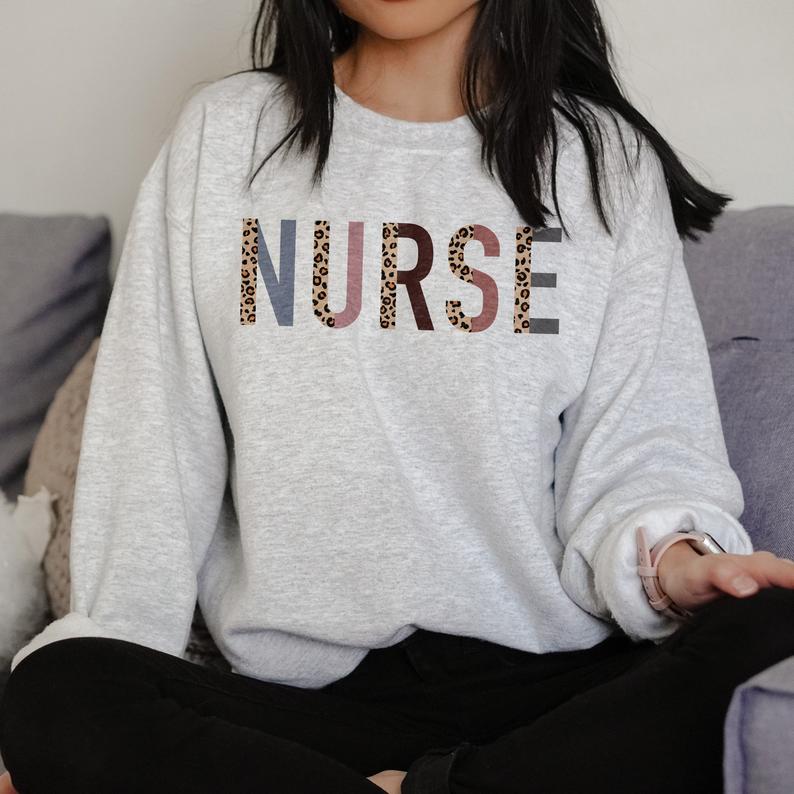 Nurse Sweatshirt – RN LPN – Registered Nurse – Gift For Nurse – Leopard Print – Nursing School Graduate – Unisex Crewneck Sweatshirt