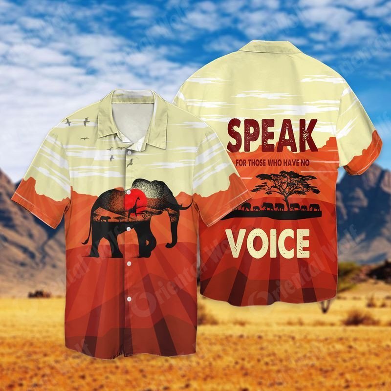 Save The Elephant Speak For Those Who Have No Voice Graphic Print Short Sleeve Hawaiian Casual Shirt