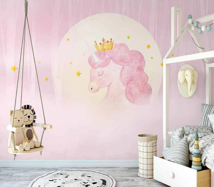 3D Cartoon Hand Drawn Pastel Pink Horse Animal Star Background Wall Mural Wallpaper Lxl