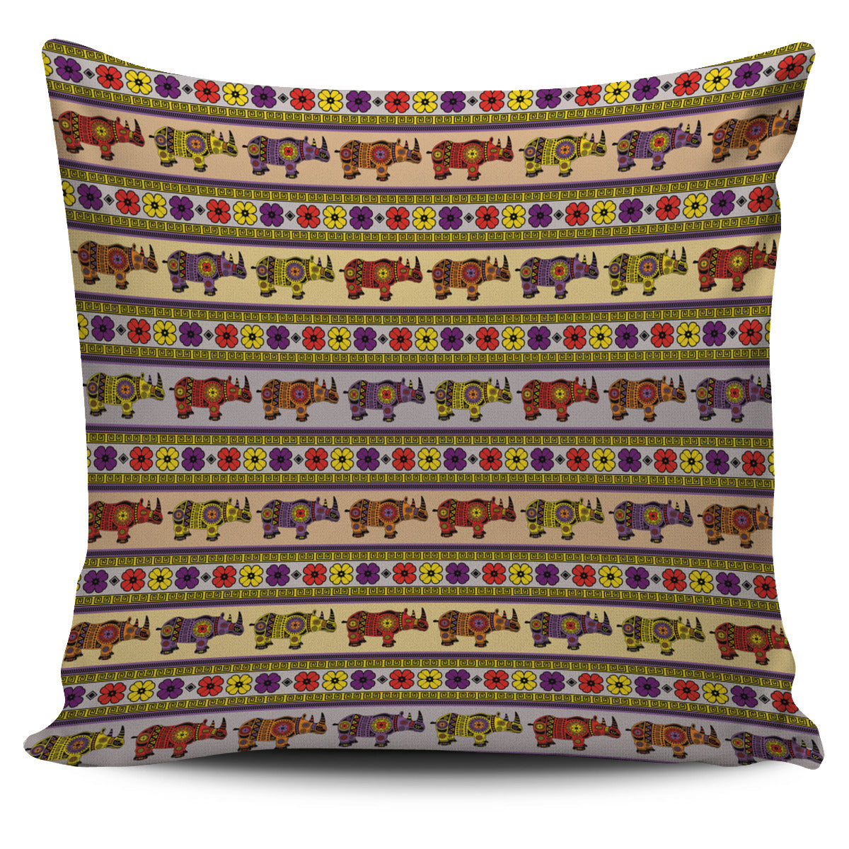 Rhino African Afro Dashiki Adinkra Kente Pattern Pillow Cover