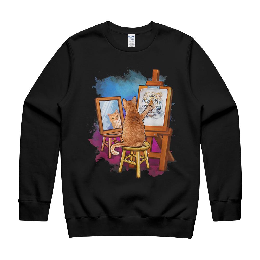 Cat Painting Lion Artistic Animals Lover Graphic Novelty T-Shirt Crewneck Sweatshirt